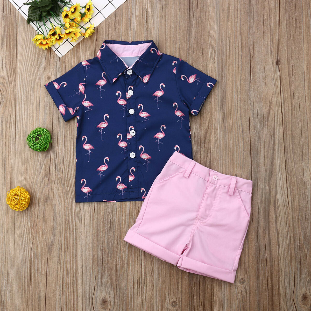 2PCS Set Flamingo Tops T-shirt+Shorts 1-6T