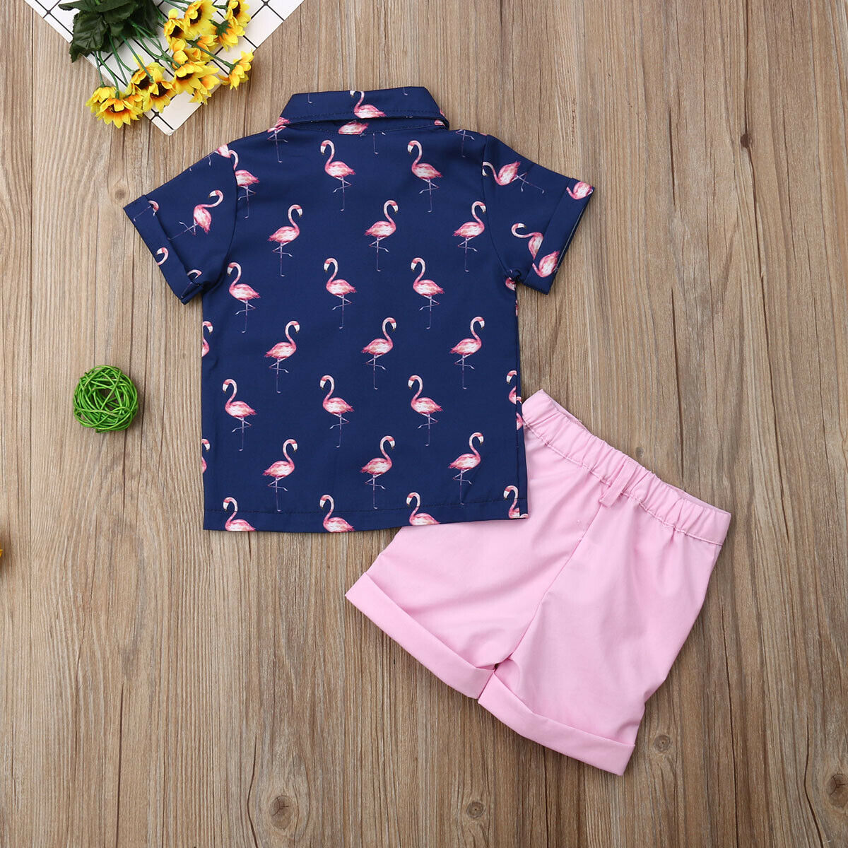 2PCS Set Flamingo Tops T-shirt+Shorts 1-6T