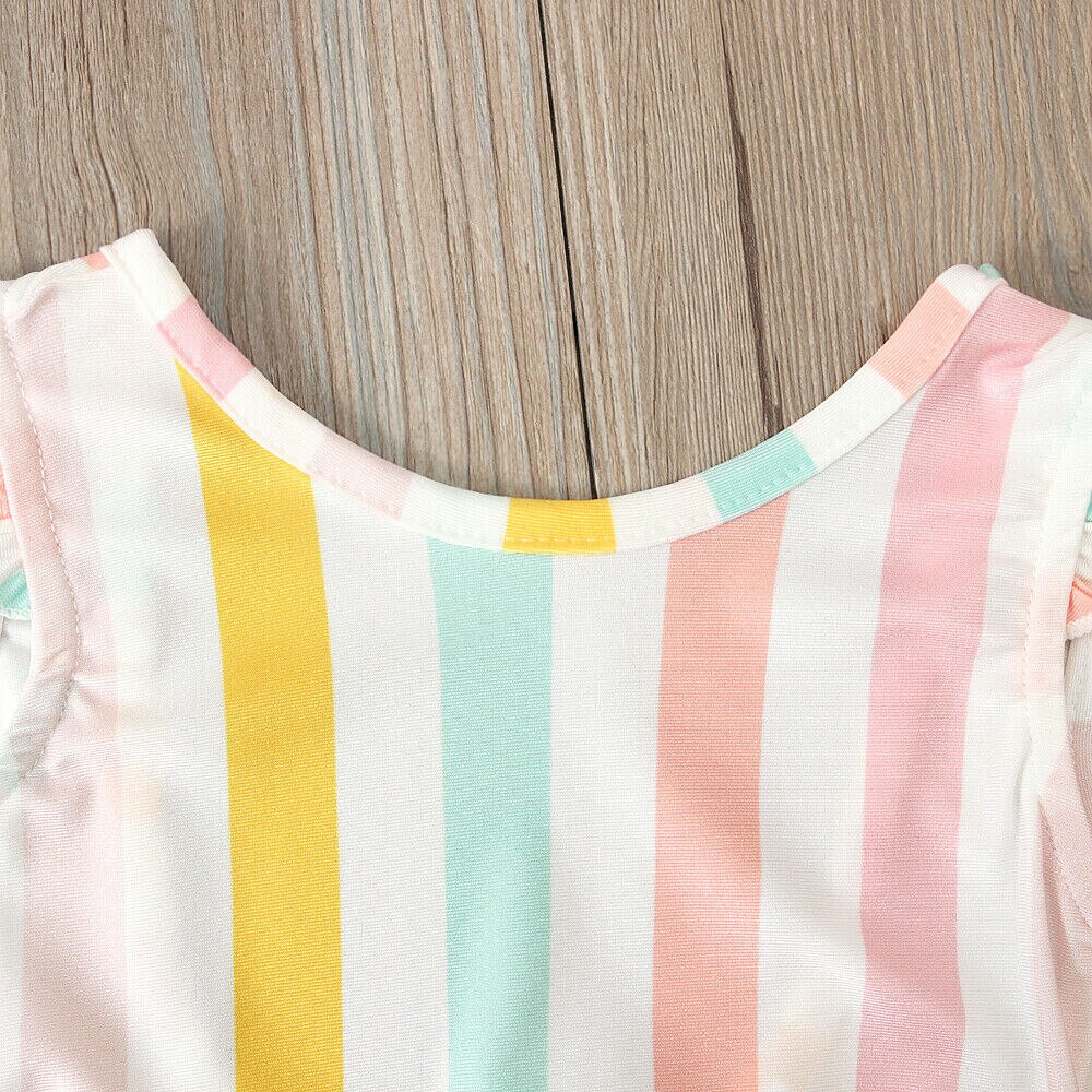 2020 Summer Swimsuit Toddler Baby Kids Girls Beach Swimsuit Swimwear Bikini Set Monokini Rainbow Striped Bathing Suit