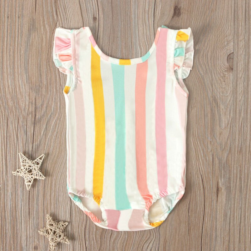 2020 Summer Swimsuit Toddler Baby Kids Girls Beach Swimsuit Swimwear Bikini Set Monokini Rainbow Striped Bathing Suit