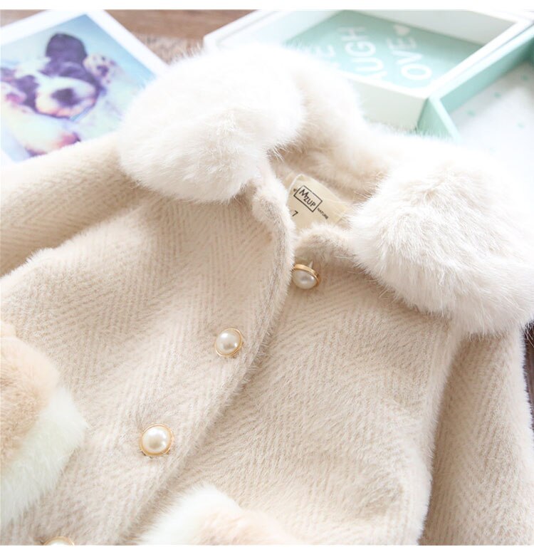 Warm Coat Fluffy Pearl Buttons