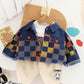 3PCS Clothes Set Plaid Denim Jacket Long Sleeve Sweatshirt Sweatpant