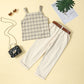 2-Piece Set Plaid Sleeveless Top and Stretchy Pants with Belt Set