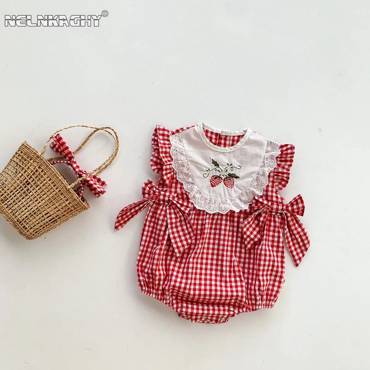 Embroidery Strawberry Romper