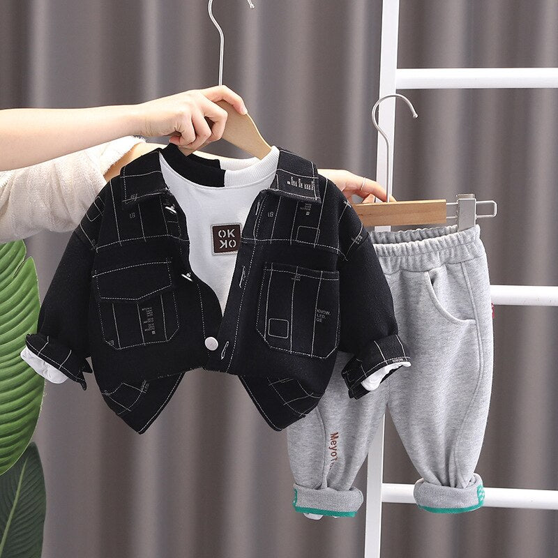 Children's Set 3 Pieces Shirt With Sweatshirt Pants