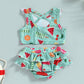 Bikini Set, Watermelon Print Ruffled Tops