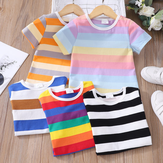 Rainbow Stripes Cotton Short Sleeve T-Shirt