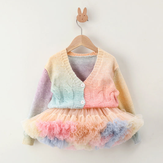 Children's Set Colorful Sweater and Skirt