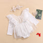 Infant Baby Girls  Fall Ruffle Long Sleeve Floral Lace Tutu Romper with Headband Set