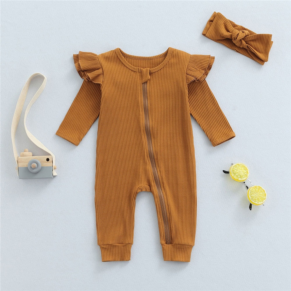 Zipper Ruffle  Jumpsuit + Headband