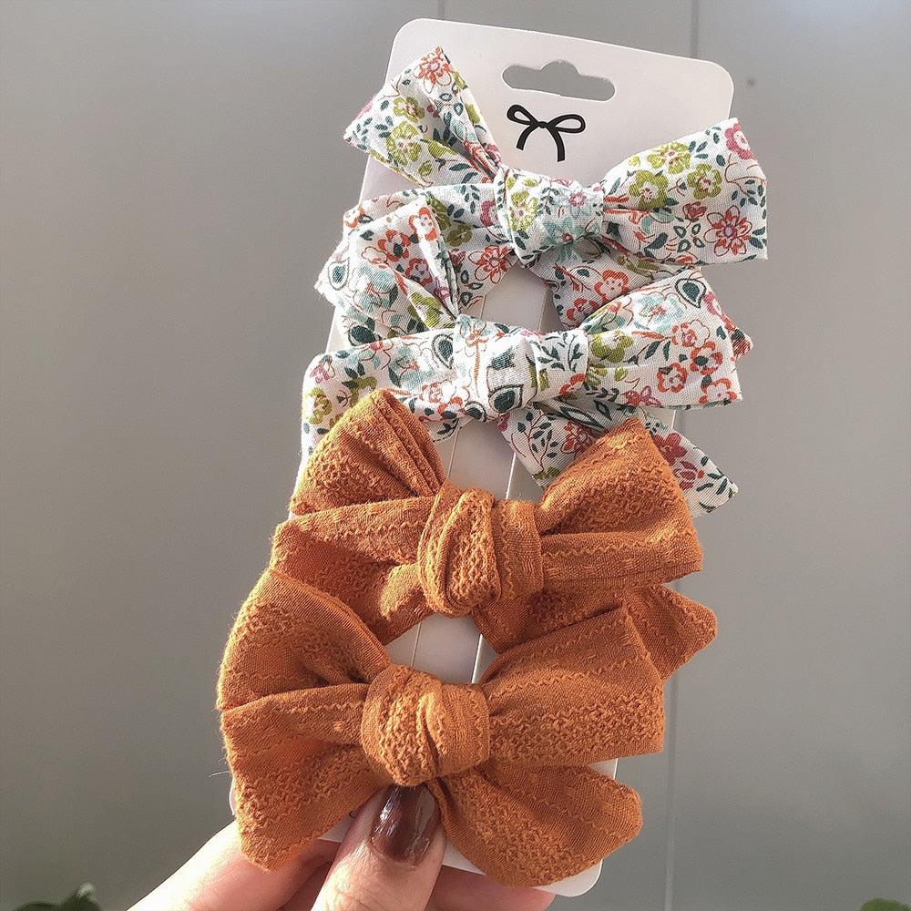 4Pcs/set Lily Embroidery Bowknot Hair Clips