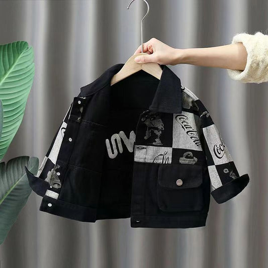 Children's Black Jeans Jacket with Designs