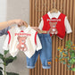 3PCS Clothes Set Cartoon Bear Knitted Vest Cotton