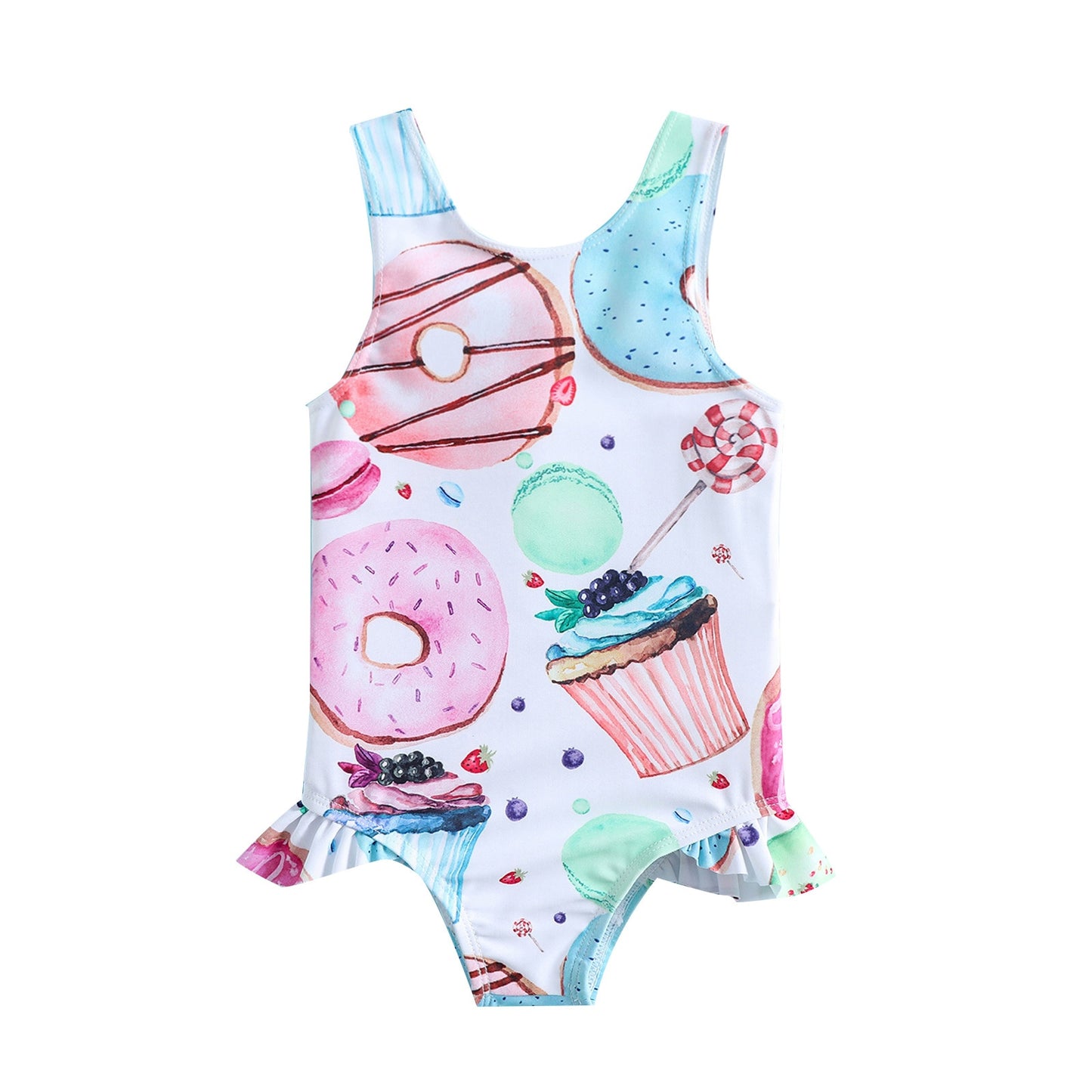 Romper Swimsuit, Sleeveless Round Neck Cartoon Shell Doughnut